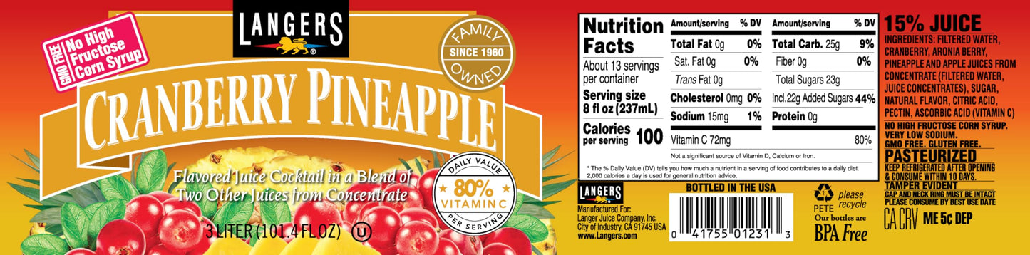 Langers Cranberry Variety Pack, Cocktail, Raspberry, Pineapple, Mango, 101.4 Fl Oz (Pack of 4)