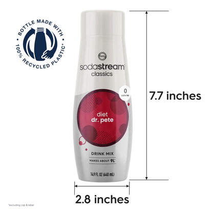 SodaStream - Diet Dr Pete Beverage Mix - For Soda Water Makers - Turns 9.5 Gallons of Sparkling Water into delicious Diet Dr Pete - No sugar or HFCS - 14.9 Fl Oz, Pack of 4