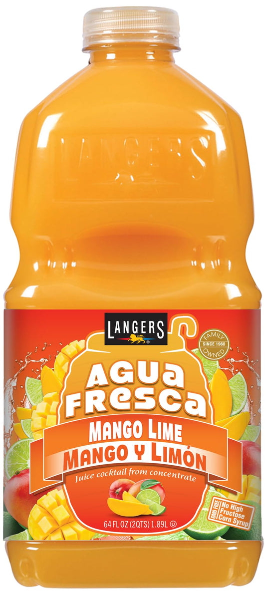 Langers Agua Fresca, Mango y Limón (Mango Lime), 64 fl oz (Pack of 8), 64 Fl Oz (Pack of 8)