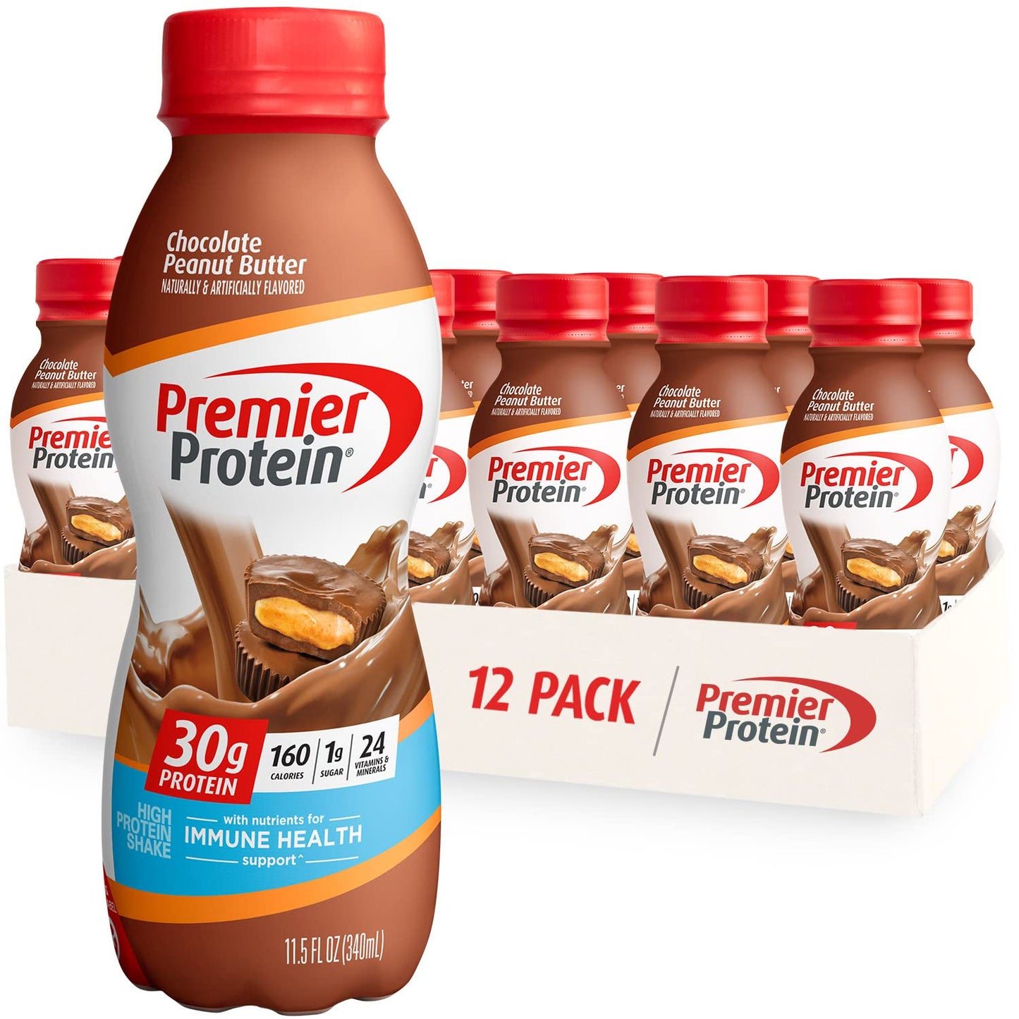 Premier Protein Shake, Chocolate Peanut Butter & Cake Batter Flavors, 30g Protein, 1g Sugar, 24 Vitamins & Minerals, 12 Count