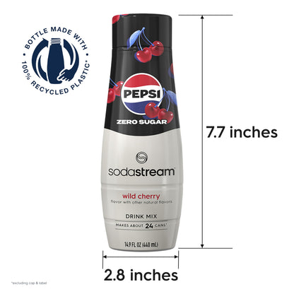 SodaStream Pepsi Wild Cherry, MTN Dew Code Red, Starry & Mug Root Variety Pack, Zero Sugar, 440ml Pack of 4
