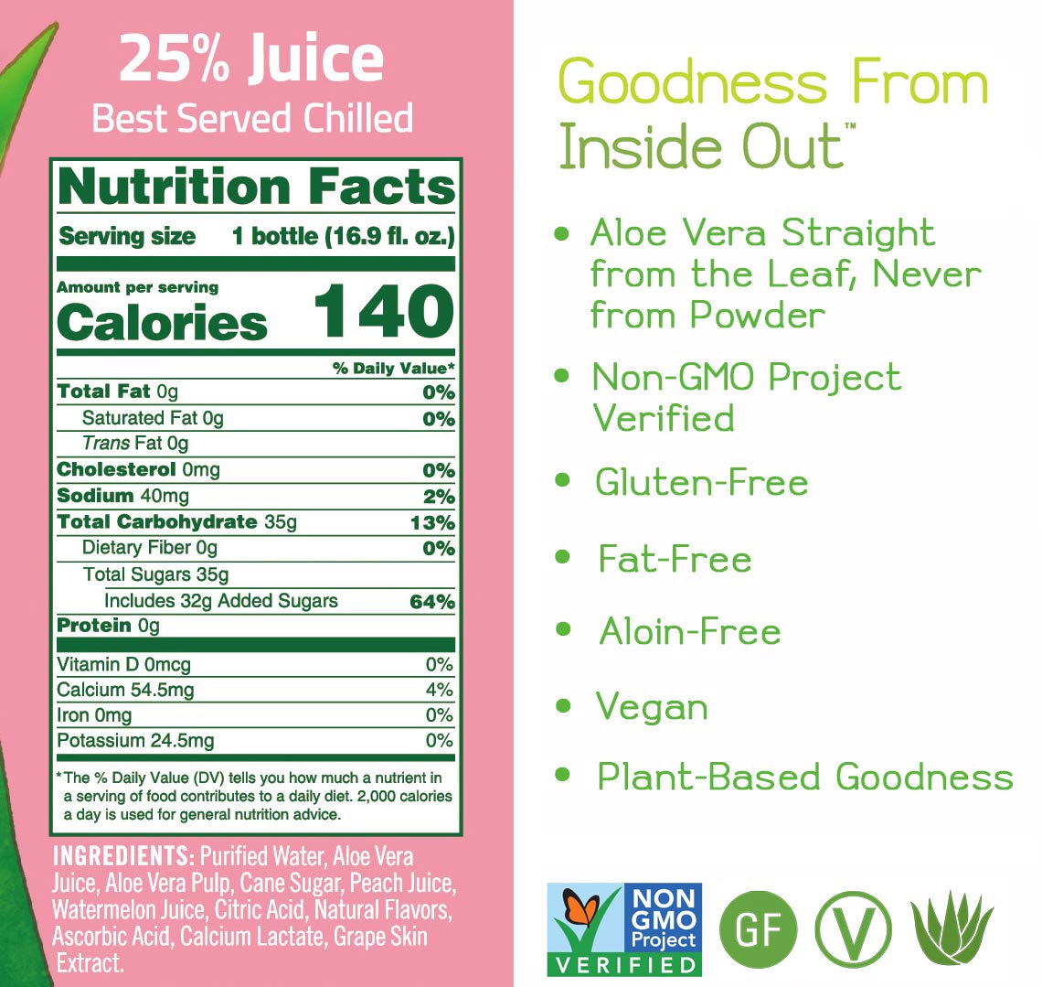 Alo Comfort Watermelon and Peach Aloe Vera Juice Drink, 16.9 Fluid Ounce - 12 per case.