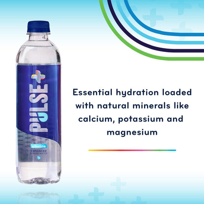 Pulse+ Alkaline Water - Naturally Filtered Spring Water in 1 Liter PET Plastic Bottles, Recyclable and BPA-Free - Case of 24