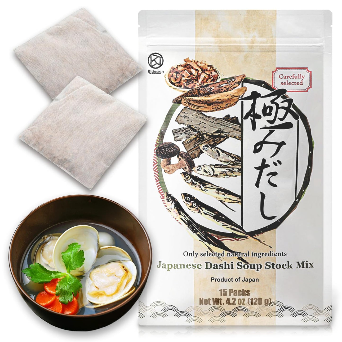 Authentic Japanese Dashi Pack "Ultimate Umami, Nature's Bounty" - Additive-Free, Non-GMO, Made in Japan 8g x 15 Packs