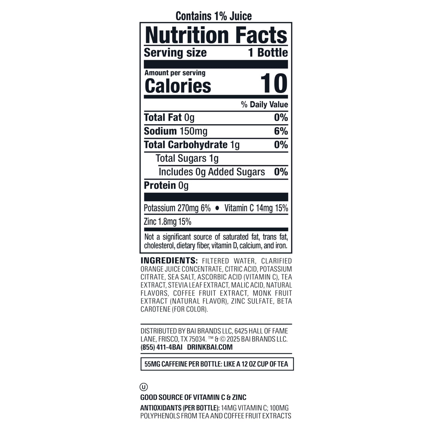 Bai Antioxidant Infused Water Beverage, Baru Blood Orange, 18 Fluid Ounce Bottle, 12 Pack