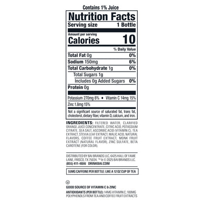 Bai Antioxidant Infused Water Beverage, Baru Blood Orange, 18 Fluid Ounce Bottle, 12 Pack