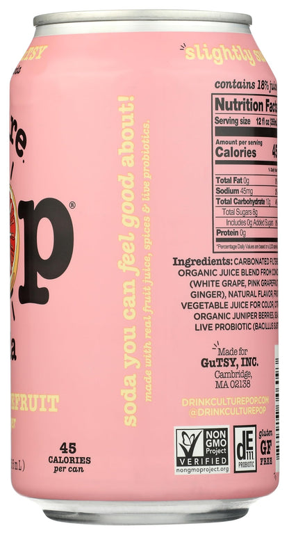 Culture Pop Soda Probiotic Grapefruit Soda 12 FO