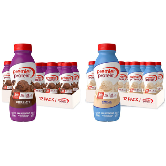 Bundle of Premier Protein Shake, Vanilla, 30g Protein, 1g Sugar, 11.5 Fl Oz (Pack of 12) + Premier Protein Shake, Chocolate, 30g Protein 1g Sugar 11.50 fl oz (Pack of 12)