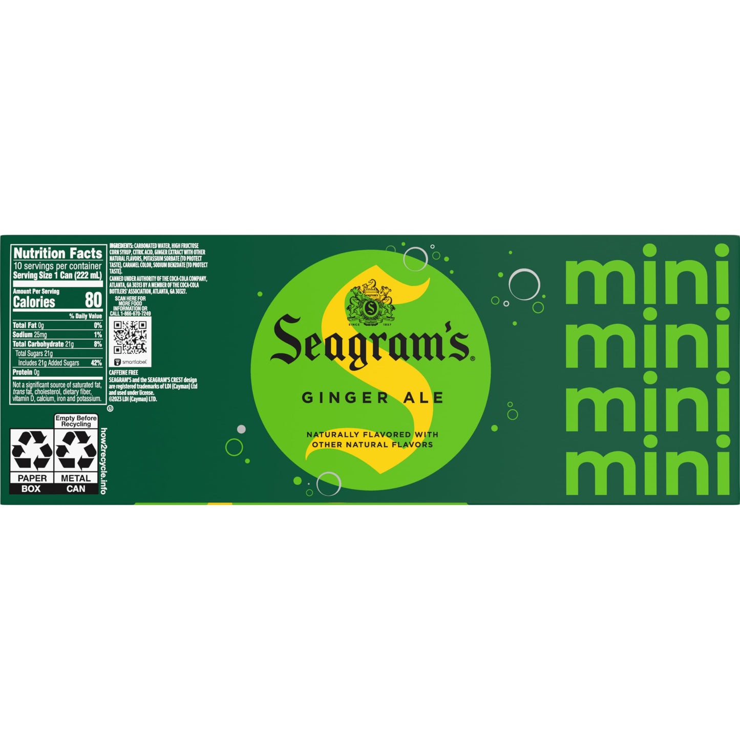 Seagrams Ginger Ale Soda Soft Drinks, 7.5 fl oz, 10 Pack