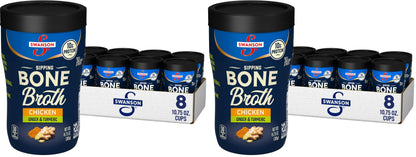 Swanson Sipping Chicken Bone Broth With Ginger and Turmeric, 10.75 oz Microwavable Cup (16 Pack)
