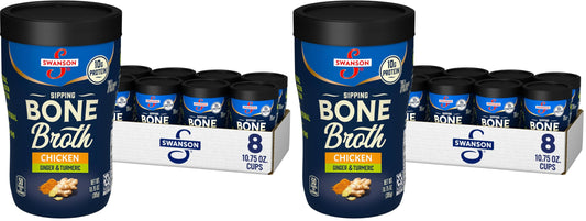 Swanson Sipping Chicken Bone Broth With Ginger and Turmeric, 10.75 oz Microwavable Cup (16 Pack)
