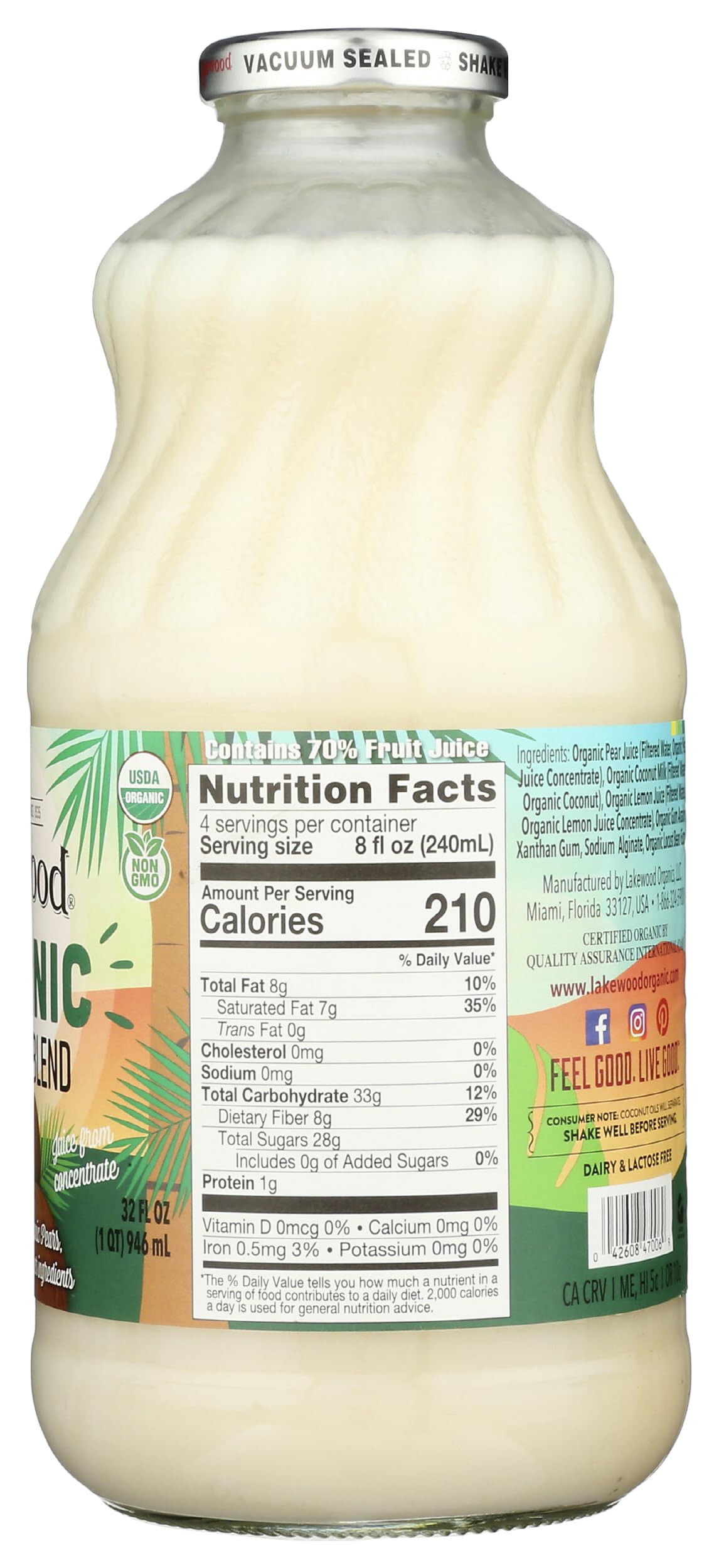 LAKEWOOD JUICE COCONUT MILK ORG, 32 FO