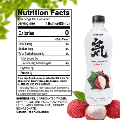 CHI FOREST Sparkling Water, Lychee Fizzy Flavored Bubbly Sparling Water in Bottle, 0 Sugar and 0 Calories Carbonated Water, 16.2 Fl oz(480ml), Pack of 15