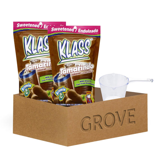 2x Klass Bev Mix Tamarindo Sweetened 14.1 OZ Bundle with Measuring Cup – Traditional Aguas Frescas Drink Mix with Sweet and Tangy Tamarind Flavor – Gift Set (3 Items)