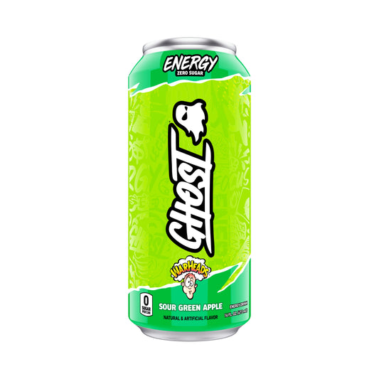 GHOST Energy Drink - Single Can, Warheads Sour Green Apple 16oz - Energy & Focus & No Artificial Colors - 200mg Natural Caffeine, L-Carnitine & Taurine - Gluten-Free & Vegan