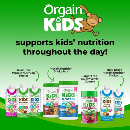 Orgain Organic Kids Nutritional Vegan Protein Shake, Chocolate - Healthy Kids Snacks, 8g Plant Protein, 23 Vitamins & Minerals, 3g Fiber, No Dairy & Soy, Non-GMO, 8 Fl Oz (12 Pack) Package May Vary
