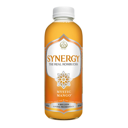 SYNERGY The Real Kombucha - Mystic Mango - 16 fl oz Bottle - Raw Probiotic Drink for Gut Health and Immune Support