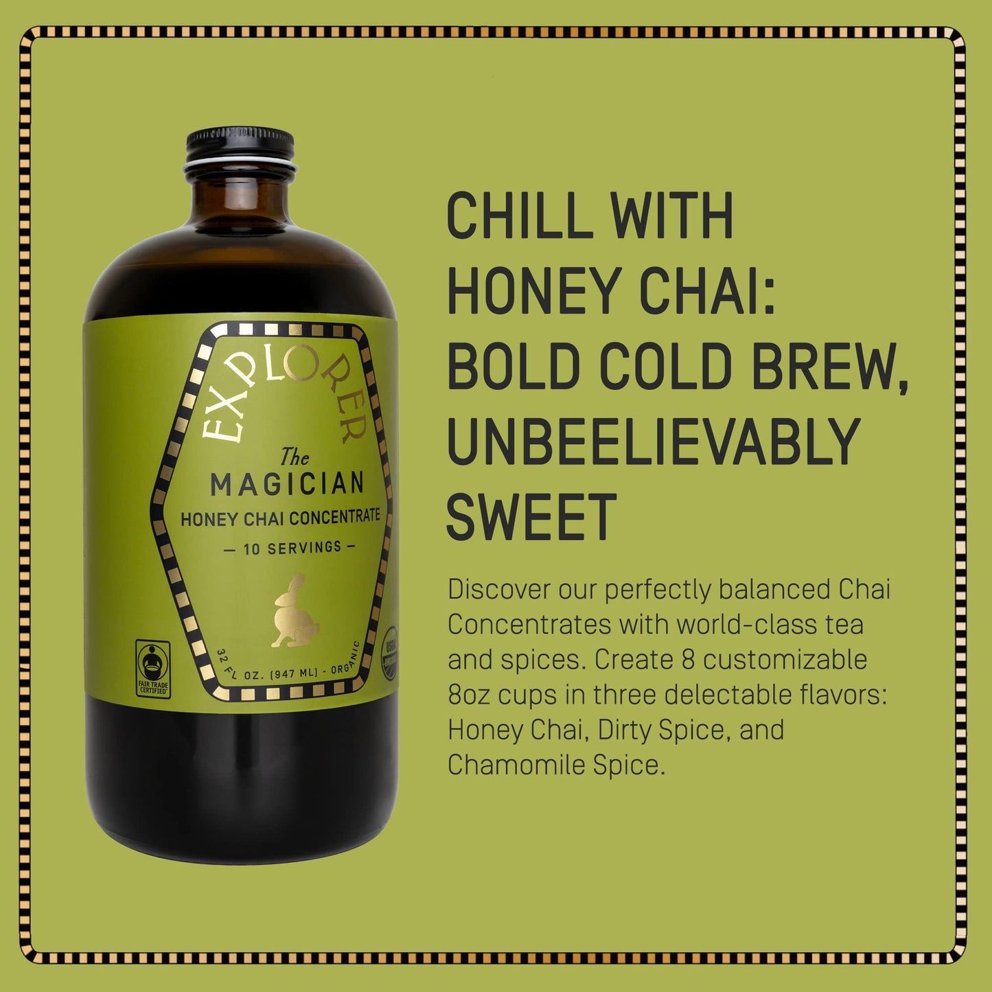 Explorer Organic Chai Tea Concentrate, Magician Spiced Honey, Drink Iced or Hot, 32 fl oz, Makes 8 Cups