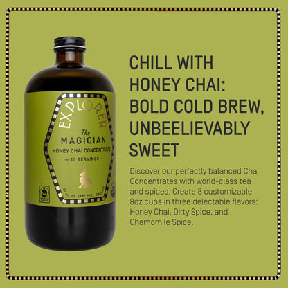 Explorer Organic Chai Tea Concentrate, Magician Spiced Honey, Drink Iced or Hot, 32 fl oz, Makes 8 Cups