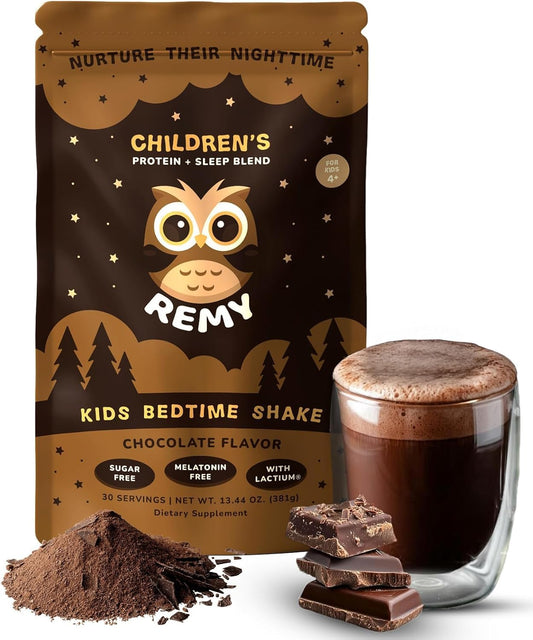Remy Protein Sleep Aid Supplements for Kids, Melatonin-Free Formula, Lactium, L Theanine, Vitamin D, B6, Calcium & Herbal Extracts, Balanced Nutritional Drink, Non GMO, Powder