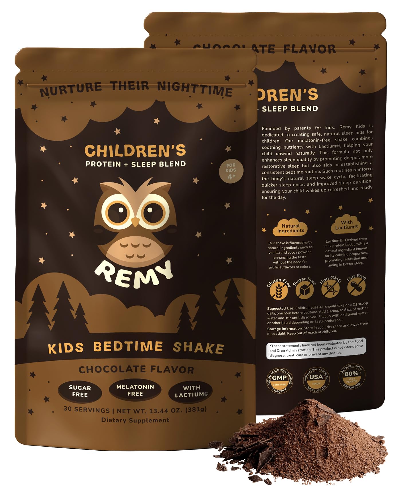 Remy Protein Sleep Aid Supplements for Kids, Melatonin-Free Formula, Lactium, L Theanine, Vitamin D, B6, Calcium & Herbal Extracts, Balanced Nutritional Drink, Non GMO, Powder