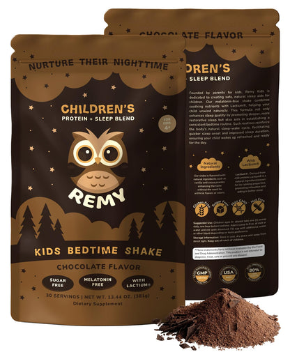 Remy Protein Sleep Aid Supplements for Kids, Melatonin-Free Formula, Lactium, L Theanine, Vitamin D, B6, Calcium & Herbal Extracts, Balanced Nutritional Drink, Non GMO, Powder