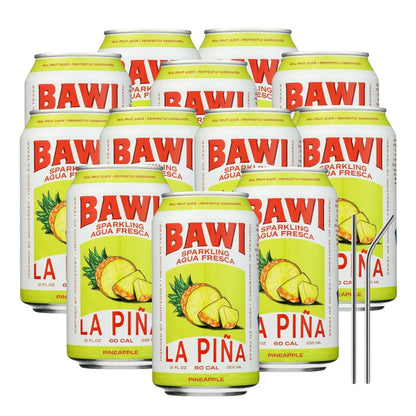Bawi Agua Fresca Sparkling Pineapple Water – 12 Fl oz – 12 Pack Cans – Mexican Drinks Agua Fresca – Guayaba Inspired Flavor – Alternative to Mineragua Sparkling Water and Tepache Mexican Soda with Food Bag Clips