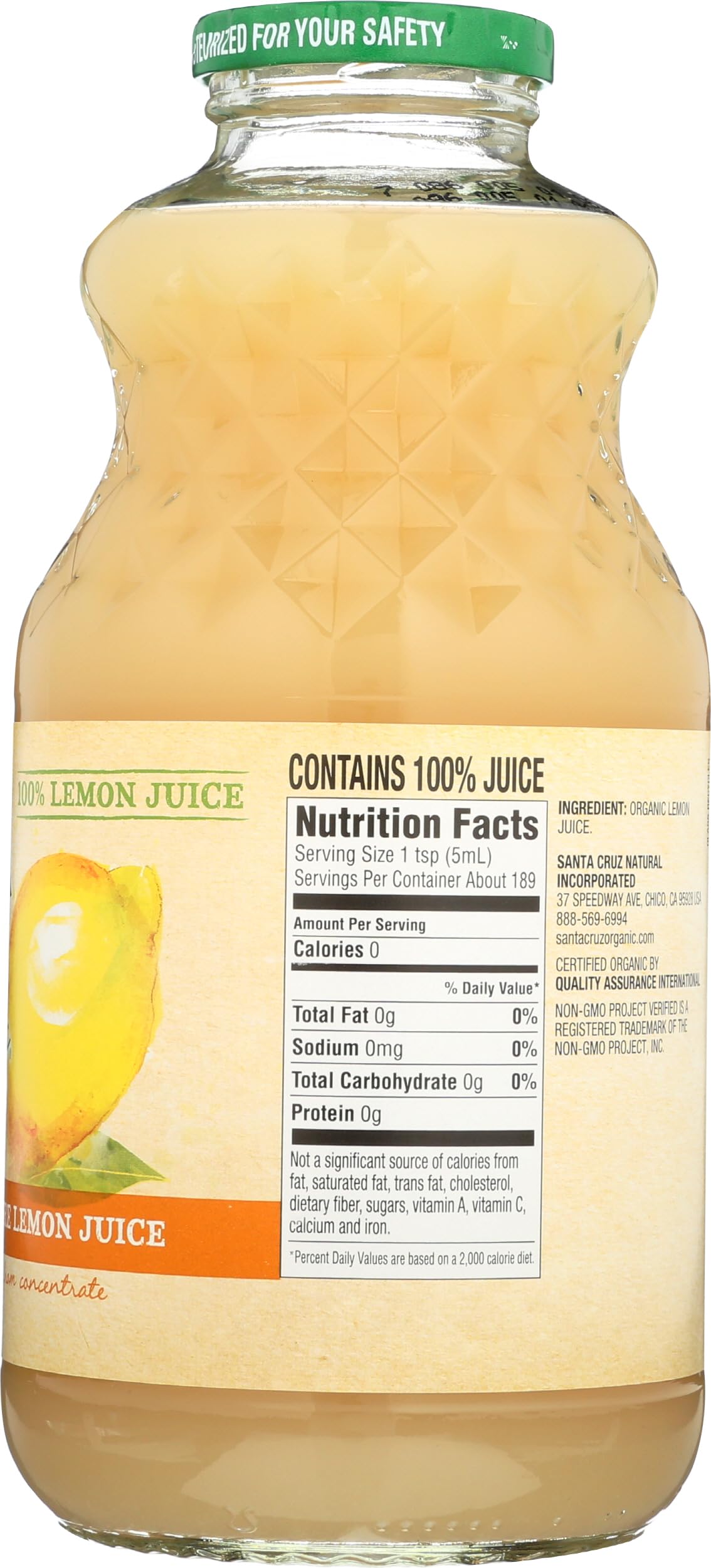 Santa Cruz Organic 100% Pure Lemon Juice, 32 fl oz (Pack of 1)