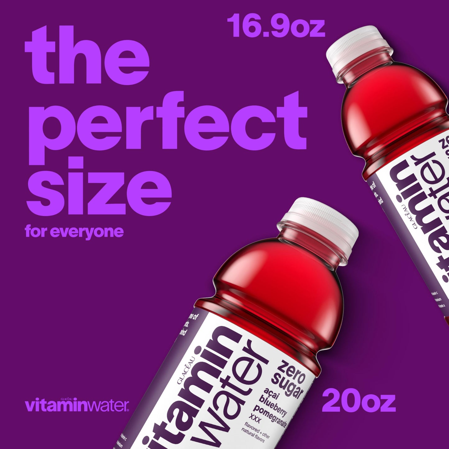 vitaminwater XXX Acai-Blueberry-Pomegranate Zero Sugar, Flavored Water Beverage, 20 fl oz Bottles, 12 Pack