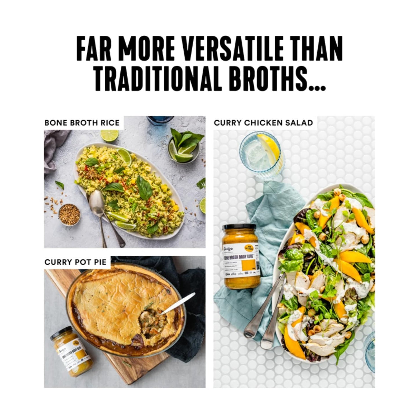Gevity Rx Bone Broth Body Glue ® - CURRY - Bone Broth - Concentrate - 10x more collagen* - 39 servings - Sip, Cook, Create - 100% Grass Fed Beef Bones- 9.75 Litres, 329 Fl. Oz.