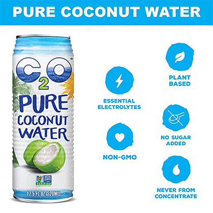 C2O Pure Coconut Water with Mango | Plant Based | Non-GMO | No Added Sugar | Essential Electrolytes | 17.5 FL OZ (Pack of 12)