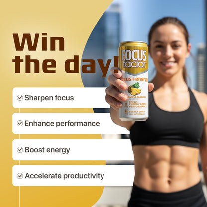Focus Factor Energy Drink - 12 x 355ml Cans (Pineapple Paradise Flavor) - with Focus + Energy - Lightly Carbonated, Sugar Free, Low Calorie with Vitamin B6 & Vitamin B12