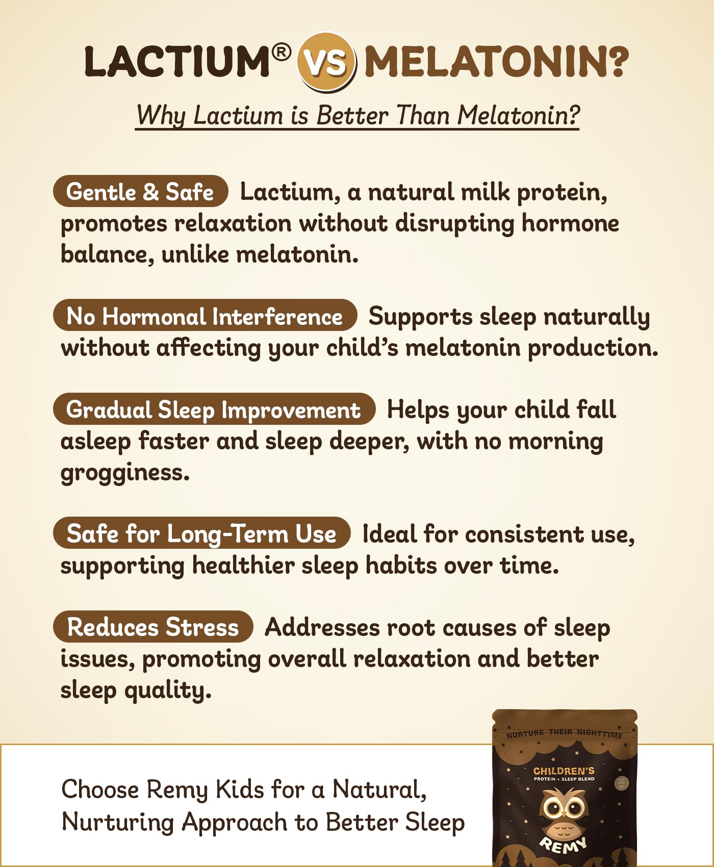 Remy Protein Sleep Aid Supplements for Kids, Melatonin-Free Formula, Lactium, L Theanine, Vitamin D, B6, Calcium & Herbal Extracts, Balanced Nutritional Drink, Non GMO, Powder