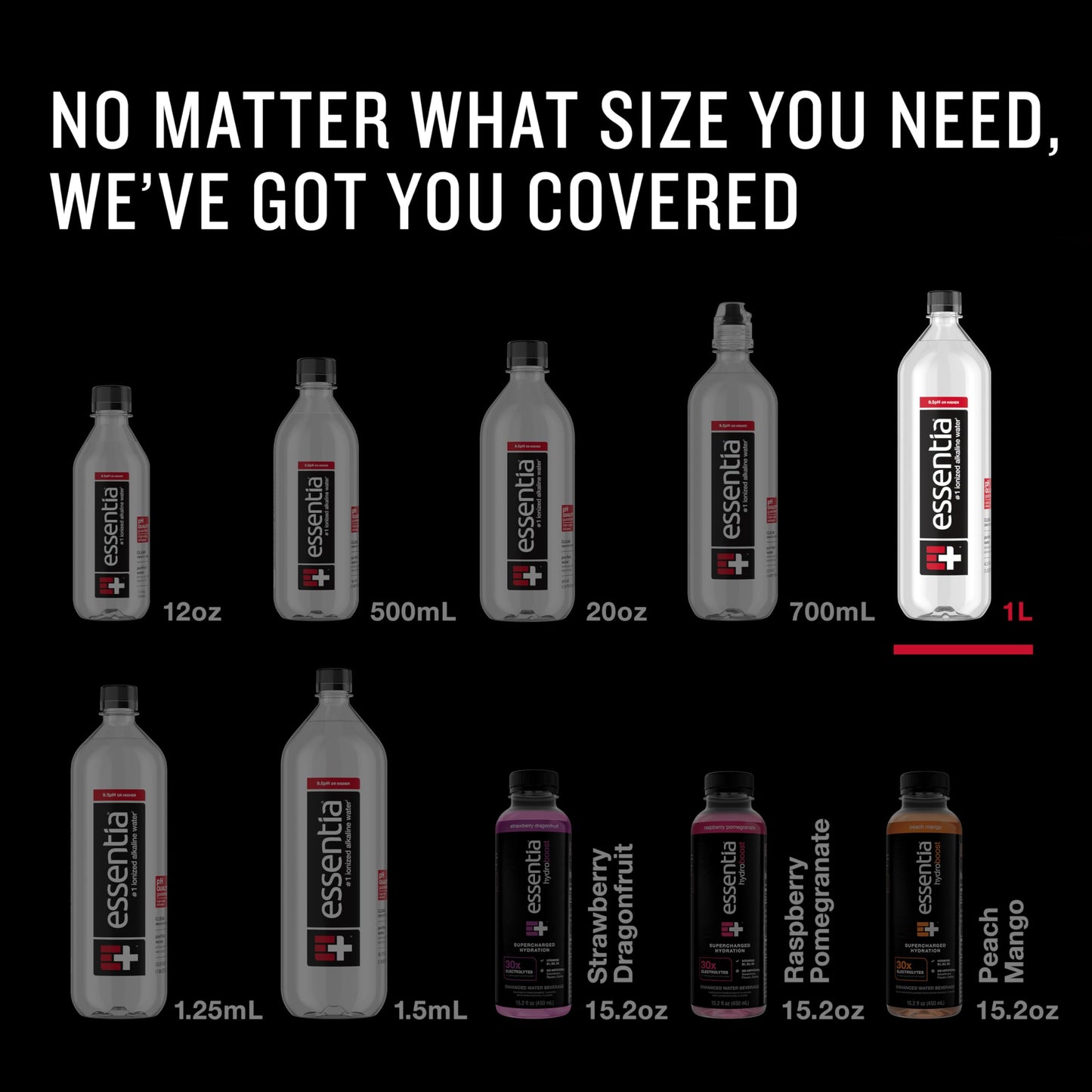 Essentia 1 Liter Bottled Water; 99.9% Pure, Infused with Electrolytes for a Smooth Taste, pH 9.5 or Higher; Ionized Alkaline Water
