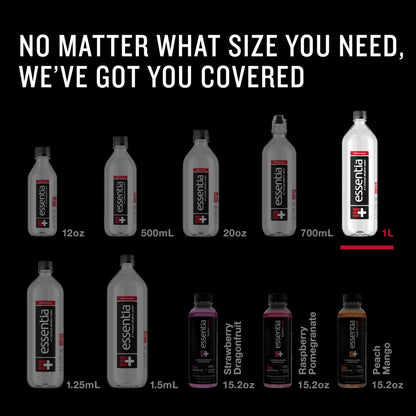 Essentia 1 Liter Bottled Water; 99.9% Pure, Infused with Electrolytes for a Smooth Taste, pH 9.5 or Higher; Ionized Alkaline Water