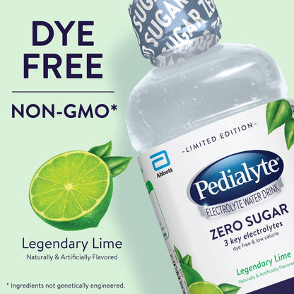 Pedialyte Electrolyte Water With Zero Sugar | Hydration With Key Electrolytes | Hydration Low in Calories | Legendary Lime, 1 Liter, Pack of 4