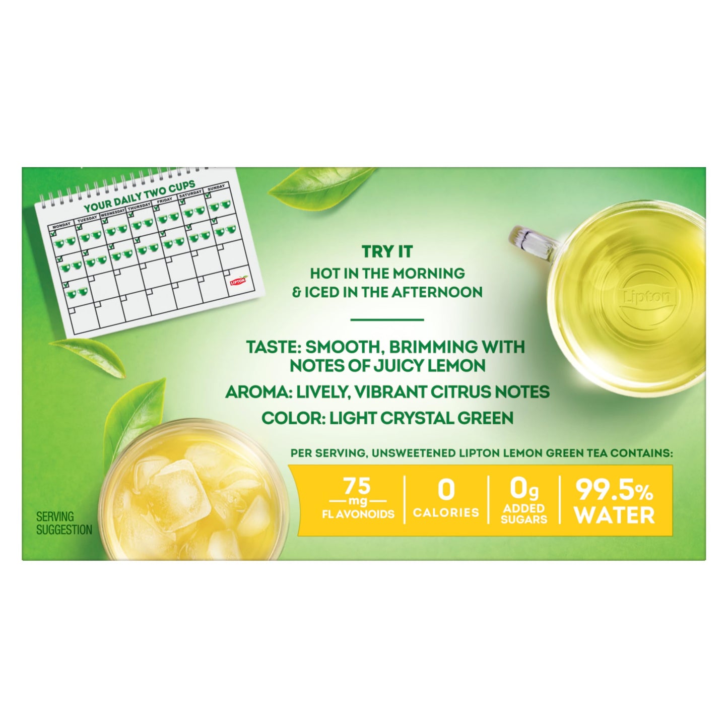 Lipton Lemon Green Tea Bags, Flavored, Unsweetened Teabags for Hot Tea or Iced Tea with Caffeine and Flavonoids, 20 Total Tea Bags