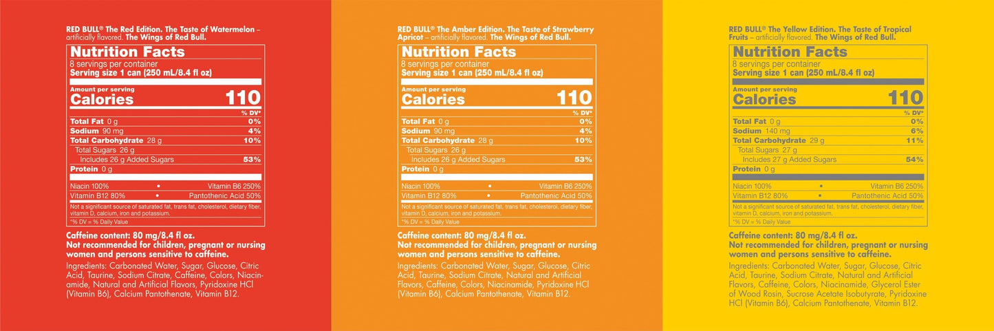 Red Bull Energy Drink Variety Pack, Red Edition, Amber Edition and Yellow Edition Energy Drinks, 8.4 Fl Oz, 24 Cans