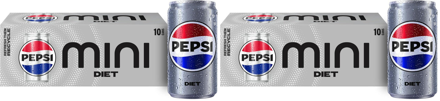 Diet Pepsi Soda, 7.5 Ounce Mini Cans, (Two packs of 10)
