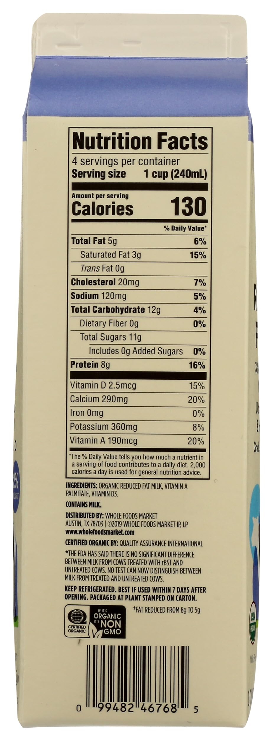 365 by Whole Foods Market Organic Reduced Fat 2% Milk, 32 FZ