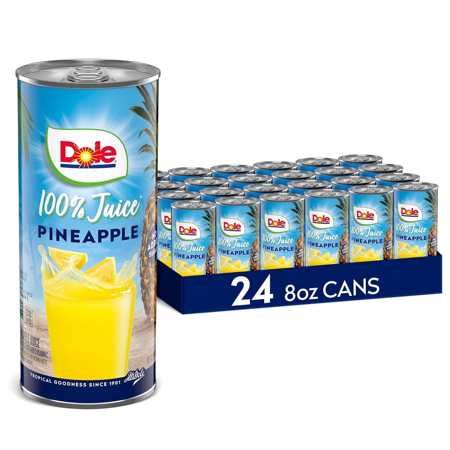 Dole 100% Pineapple Juice, No Added Sugar, Excellent Source of Vitamin C, 100% Fruit Juice, Packaging May Vary, 8.0 Fl Oz (Pack of 24)