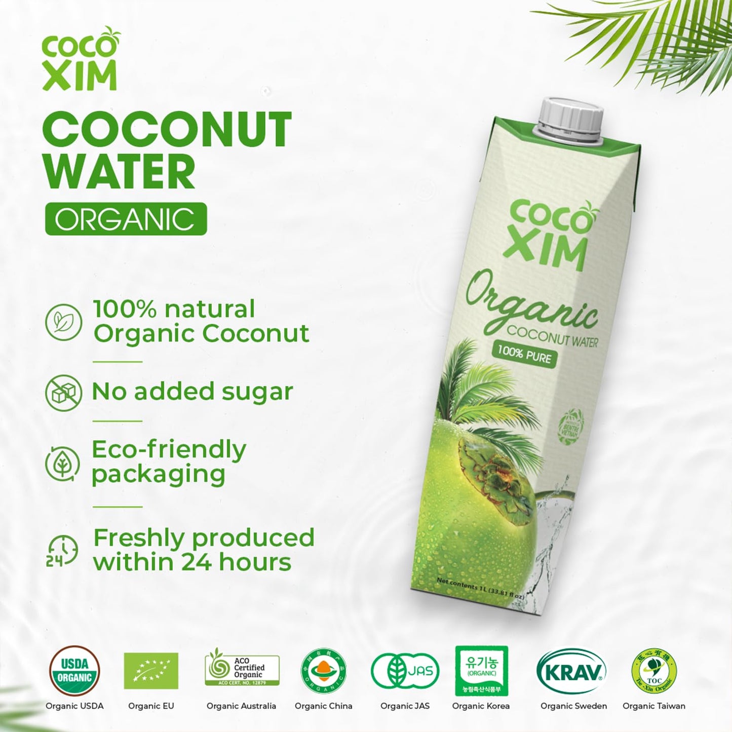 COCOXIM Ready to Drink Organic Coconut Water - 33.8 oz (Pack of 6)| Zero Added Sugar| Natural & Fresh with Electrolytes & Nutrients