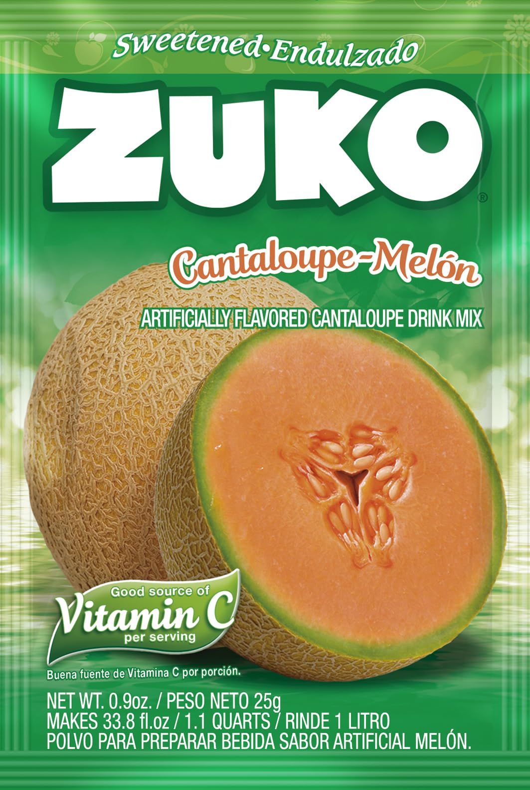 Zuko Cantaloupe Powdered Drink Mix, No Added Sugar Needed, 48 Ct Individual Packets