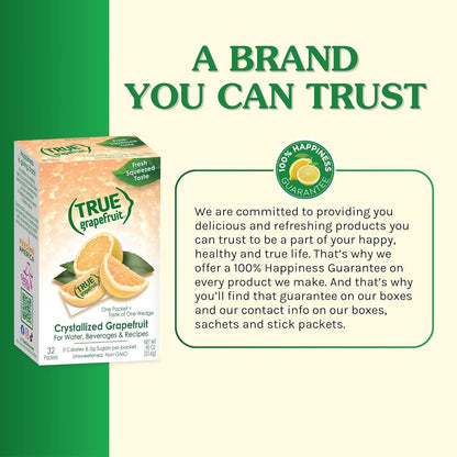 True Grapefruit 32ct (Pack of 1) - Water Enhancer - Bulk Dispenser - 0 Calorie Drink Mix Packets For Water - Sugar Free Grapefruit Flavoring Powder Packets