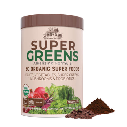COUNTRY FARMS Super Greens Drink Mix Bundle - Natural & Chocolate Flavors, 50 Organic Superfoods, 20 Servings Each