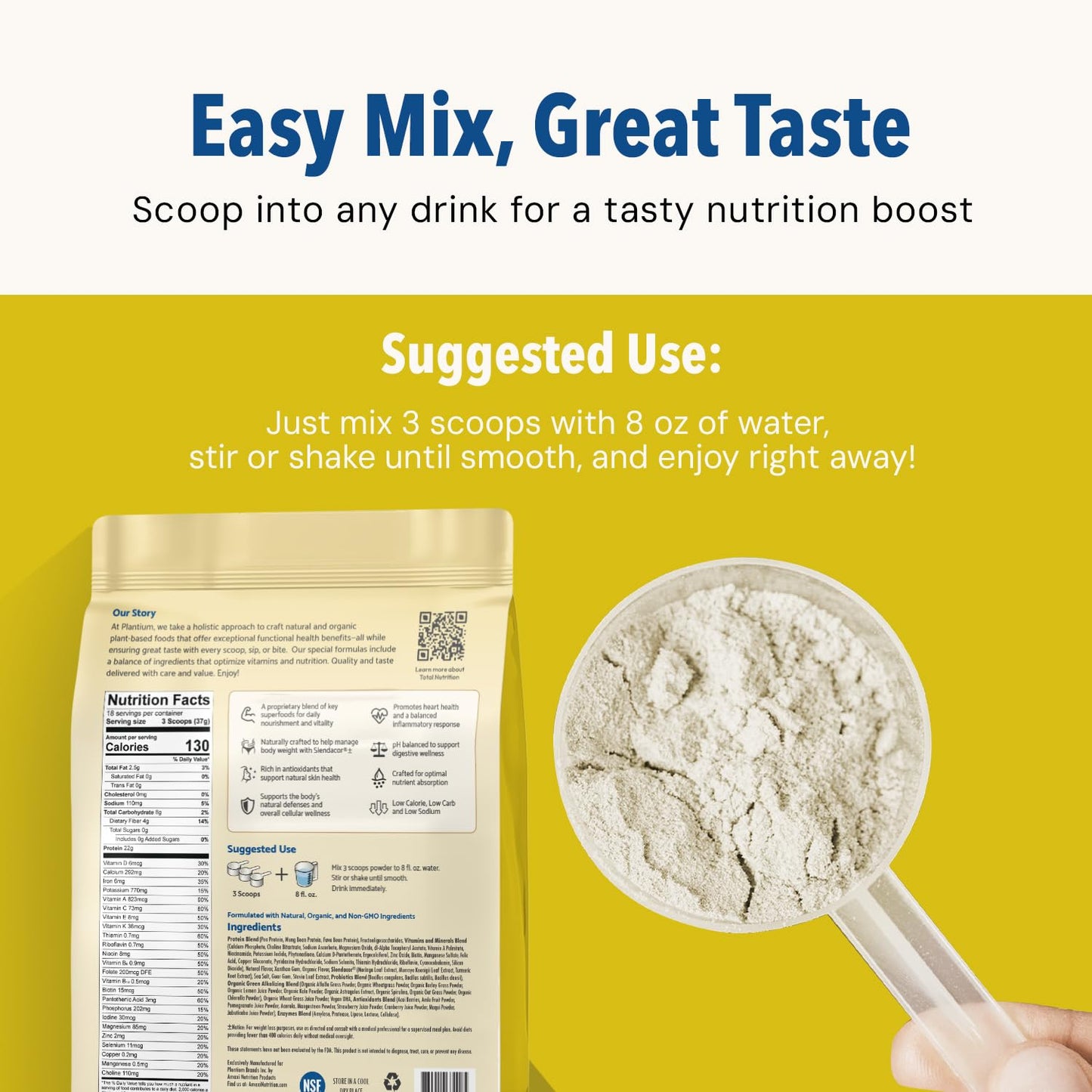 Plantium Total Nutrition, Premium All-in-One Meal Replacement Shake, Plant-Based Protein Powder with Vitamins, Minerals & Probiotics, 22g Protein per Serving, Vanilla