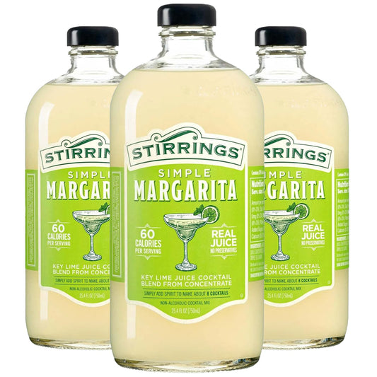 Stirrings 3 Pack Margarita Cocktail Mix 750ml Bottles - Real Juice No Preservatives - 90 Calories - Drink Mixer