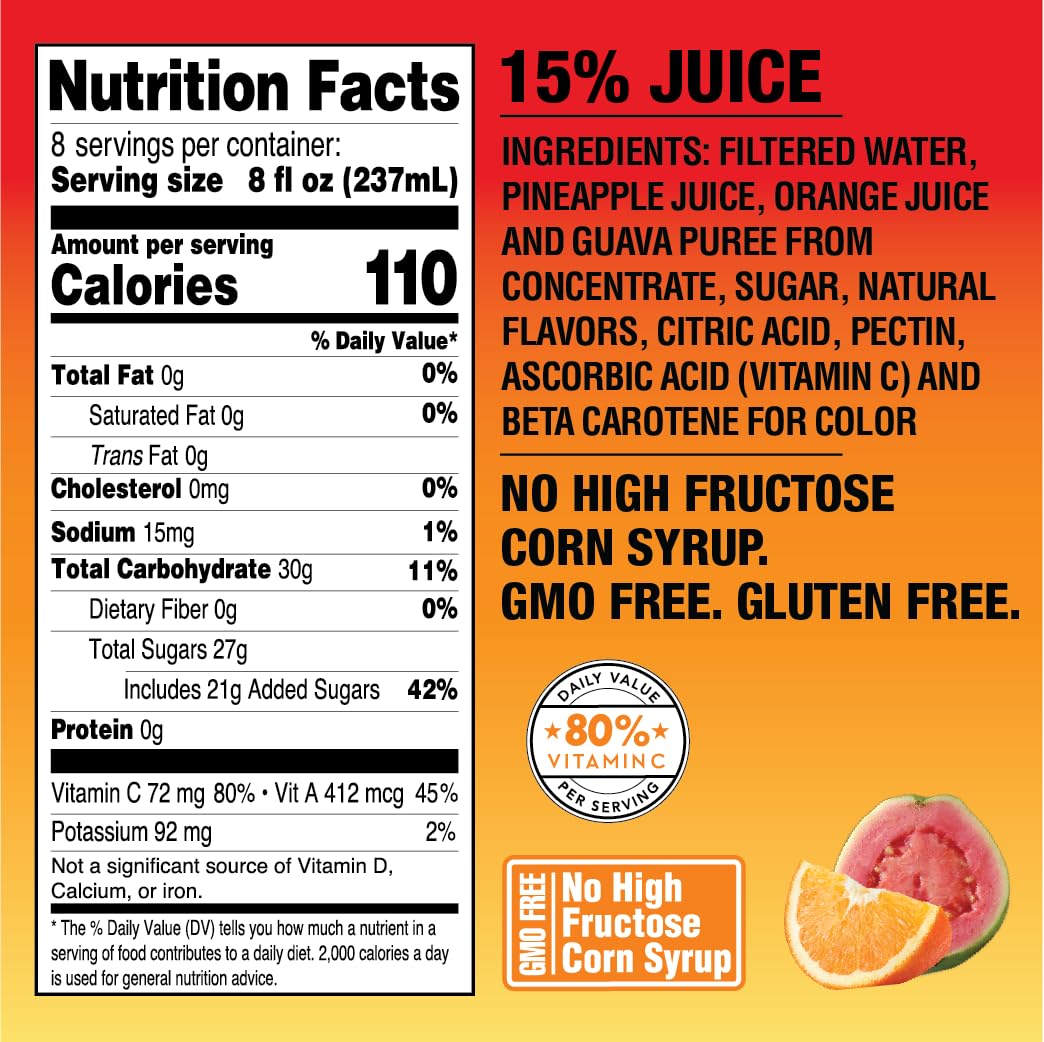 Langers Juice Cocktail, Pineapple Orange Guava, 64 Fl Oz (Pack of 8)