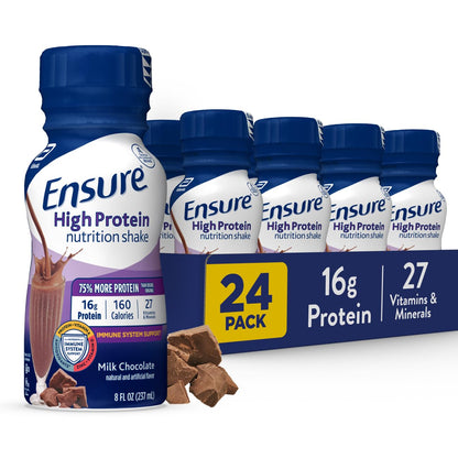 Ensure High Protein Milk Chocolate Nutrition Shake With Fiber, 24 Pack & Plus Strawberry Nutrition Shake, Meal Replacement Shake, 24 Pack
