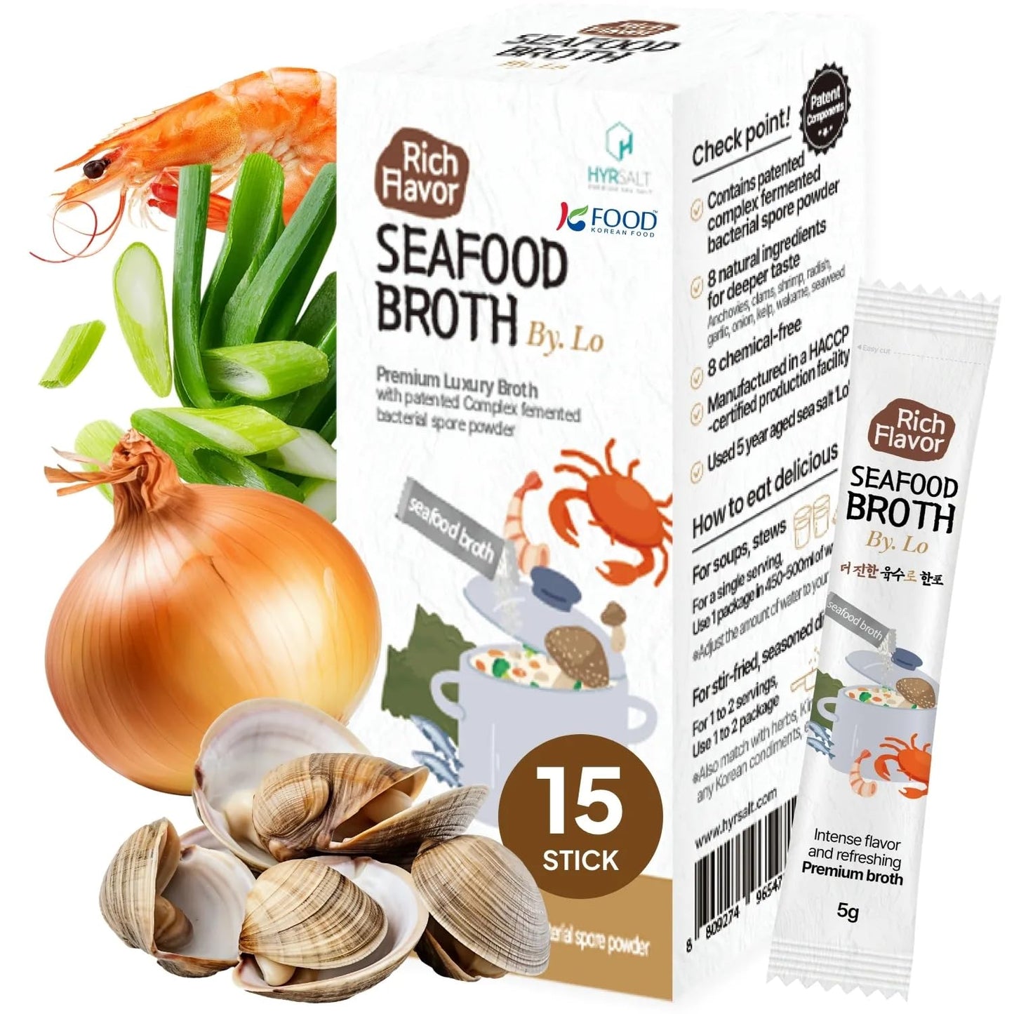 Korean Food Rich Flavor Seafood Broth by. Lo, 75g (5g*15pcs) (2.64oz) – Authentic Seafood Broth Powder for Soups, Stews & Sauces 코인육수, 더진한 육수